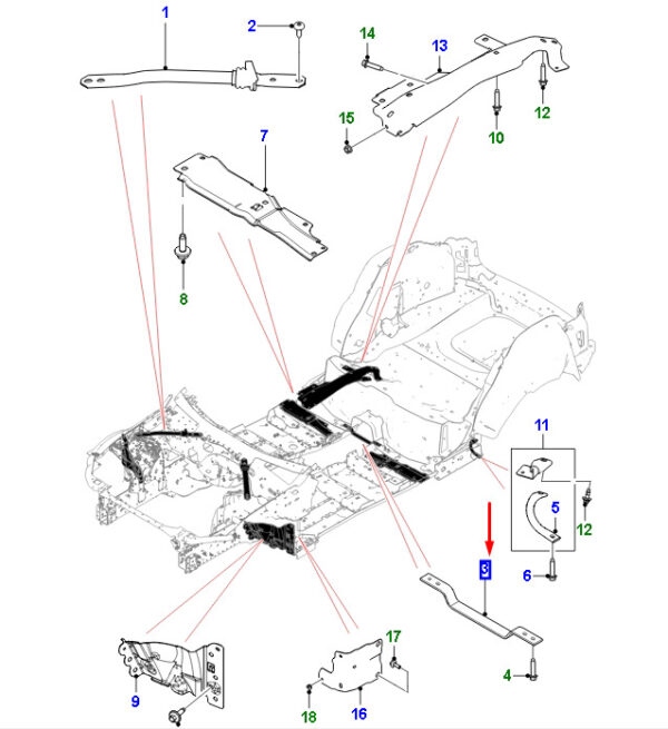 T4A44725 - Jaguar F-PACE X761, Rear Tunnel Brace, T4A44725, Genuine Part