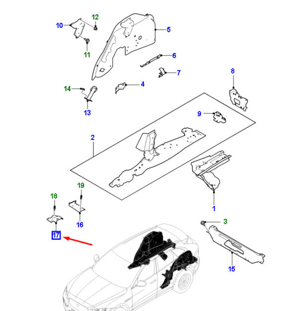 T4A5332 - JAGUAR F-PACE X761 Reinforcement for Right Longitudinal Beams T4A5332 NEW Original