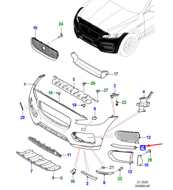 T4A6231 - JAGUAR F-PACE X761 Front Bumper Right T4A6231 NEW ORIGINAL
