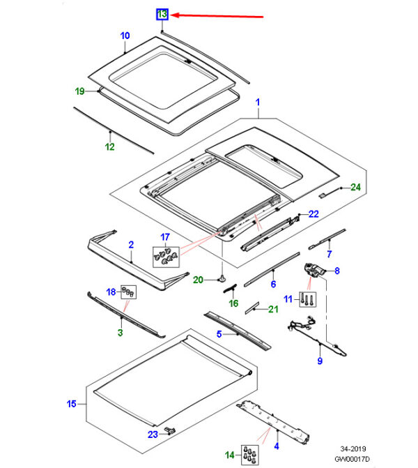 T4A9257 - Jaguar F-PACE X761 Roof Center Gasket T4A9257, Original Part