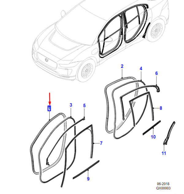 T4K12917 - Jaguar I-PACE X590 Front Door Opening Gasket T4K12917 NEW ORIGINAL