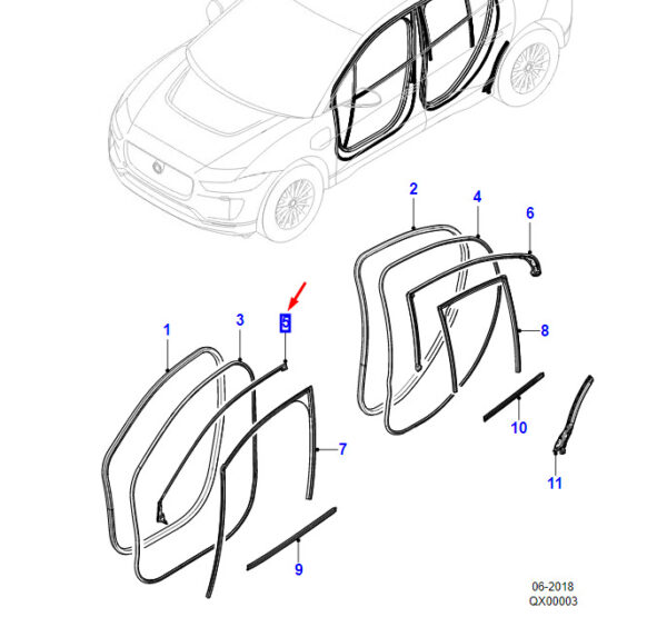 T4K1630 - Jaguar I-PACE X590 Top Front Right Door Gasket T4K1630 NEW ORIGINAL