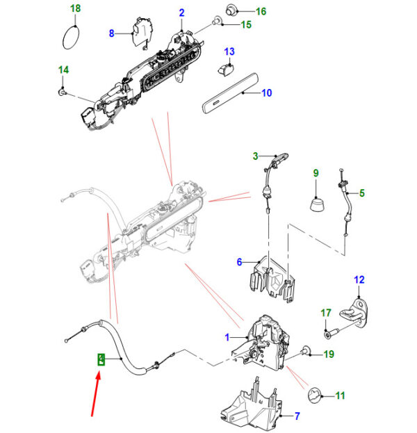 T4K4327 - JAGUAR I-PACE X590 Front Lock Cable to Inner Door Handle T4K4327