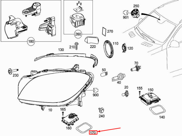 A0008260300 - Mercedes-Benz GLE W167 headlight gasket front left A0008260300 NEW ORIGINAL