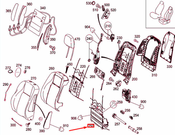 A0009105102 - New MB C W204 Front Left Lumbar Support, Adjustable, LHD A0009105102