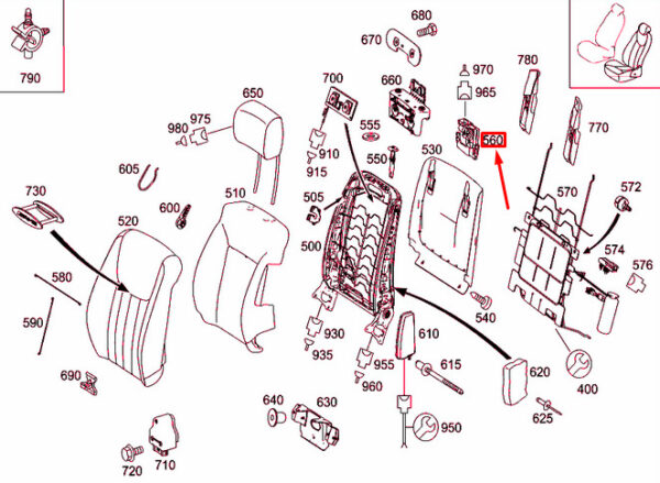 A0009700026 - NEW MB ML W164 FRONT LEFT SEAT HEAD RESTRAINT FOLDING DEVICE A0009700026 OEM