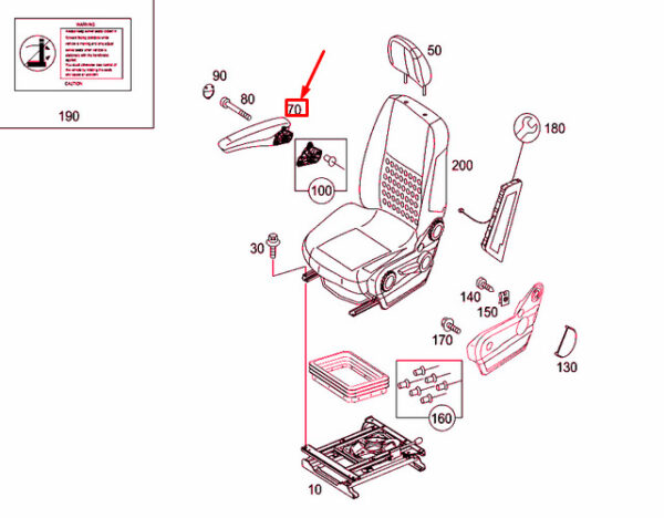 A00097051009H40 - NEW MB SPRINTER 906 FRONT RIGHT SEAT LEFT ARMREST RHD A00097051009H40 OEM