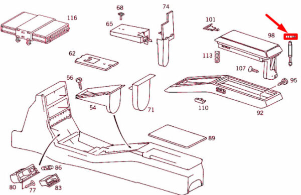 A0009807564 - NEW MB SL R129 INTERIOR STORAGE COMPARTMENT LID LIFT SUPPORT A0009807564