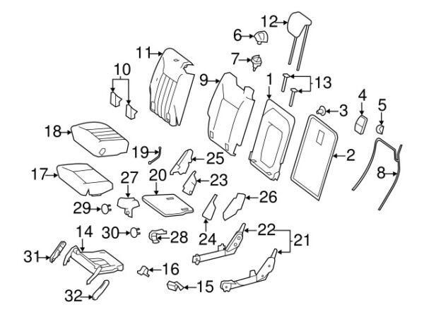 A0009916598 - Mercedes-Benz clip for rear seat back A0009916598