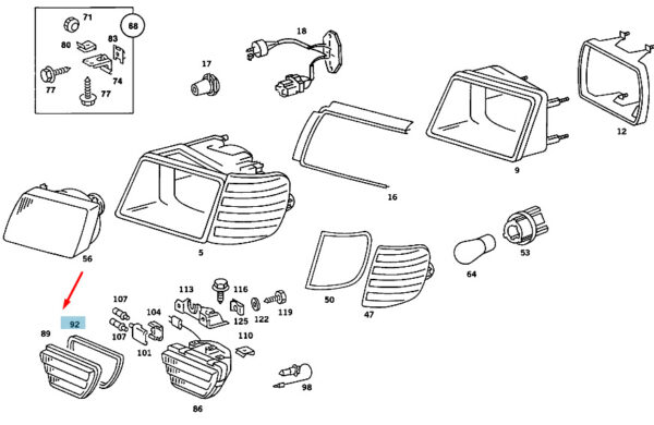 A0018264380 - NEW MERCEDES-BENZ S W126 FRONT FOG LAMP SEAL A0018264380 ORIGINAL