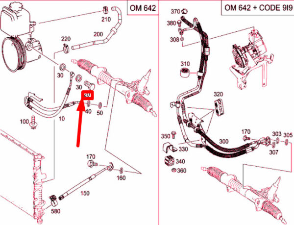 A0019901263 - New MERCEDES-BENZ ML W164 Steering Pressure Hose Banjo Bolt A0019901263