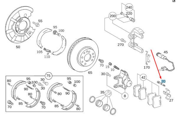 A001991276064 - NEW MERCEDES-BENZ S W220 REAR CALIPER GUIDE PIN A001991276064 ORIGINAL