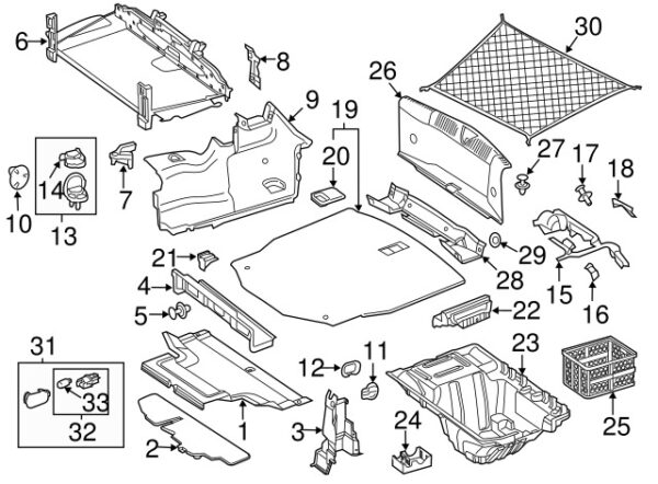 A0019913398 - Mercedes-Benz Rear Trunk Trim Panel Bracket A0019913398