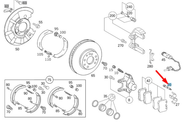A0019914960 - NEW MERCEDES-BENZ S W220 REAR DISC BRAKE CALIPER GUIDE PIN A0019914960 ORIGINAL