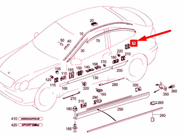 A0029882281 - New MERCEDES-BENZ C CL203 Upper Molding Assembly Fastener A0029882281