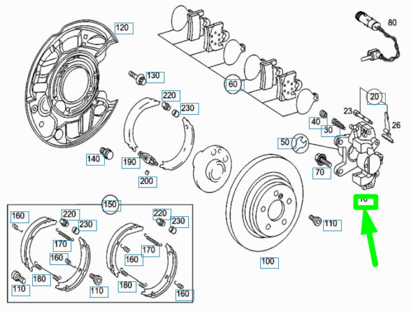 A0034237498 - NEW MERCEDES-BENZ C W203 REAR LEFT BRAKE CALIPER A0034237498