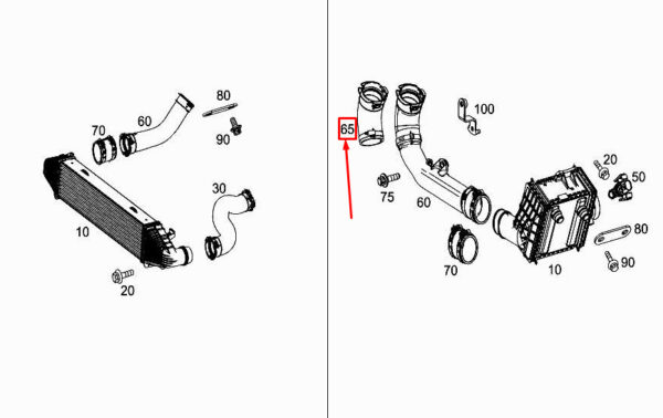 A6510980483 - NEW MERCEDES-BENZ C W205 UPPER RIGHT CHARGE AIR HOSE A6510980483 ORIGINAL