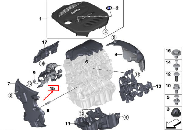 11148574087 - BMW 5 Touring G31 Right Engine Acoustics Cover 11148574087 ORIGINAL