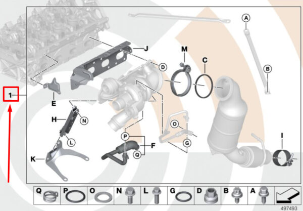 11652456228 - BMW 3 F34 Turbocharger Installation Kit 2456228 11652456228 ORIGINAL