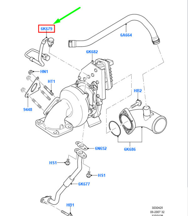 1552469 - FORD TRANSIT MK3 Turbocharger Oil Feed Pipe 7C16-6K679-AD 1552469 ORIGINAL