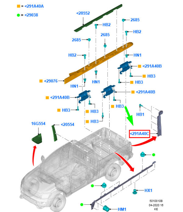 1745809 - FORD RANGER T6 MK1 Rear Right Side Moulding AB39-21278E11-AA 1745809 ORIGINAL