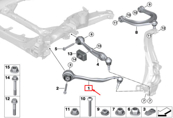 31106878074 - BMW X5 G05 M50dX Front Right Tension Strut 31106878074 ORIGINAL