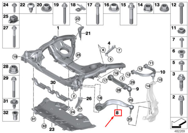 31106888764 - BMW 6 Gran Turismo G32 Front Right Control Arm 31106888764 ORIGINAL