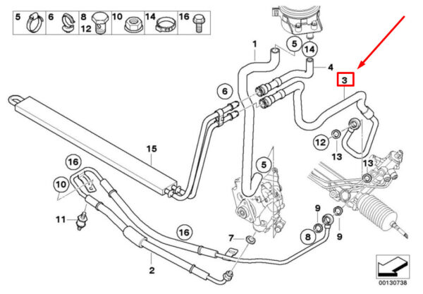 32416763979 - BMW X5 E53 Power Steering Return Line 32416763979 6763979 ORIGINAL
