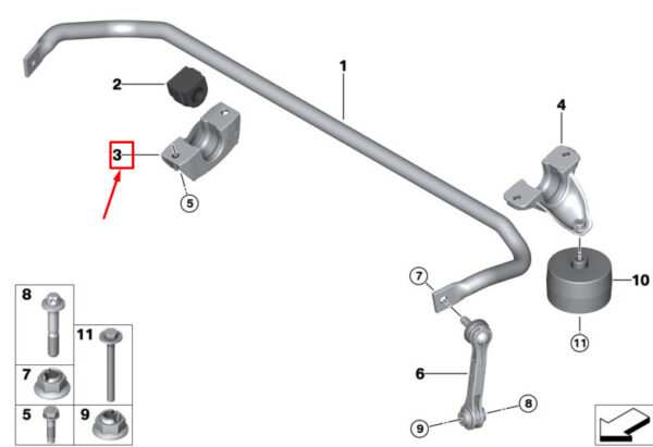 33556885789 - BMW 5 Touring G31 Rear Right Stabilizer Bar Bracket 33556885789 ORIGINAL