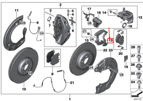 34206884797 - BMW 5 Touring G31 Rear Left Brake Caliper Mount Bracket 34206884797 ORIGINAL
