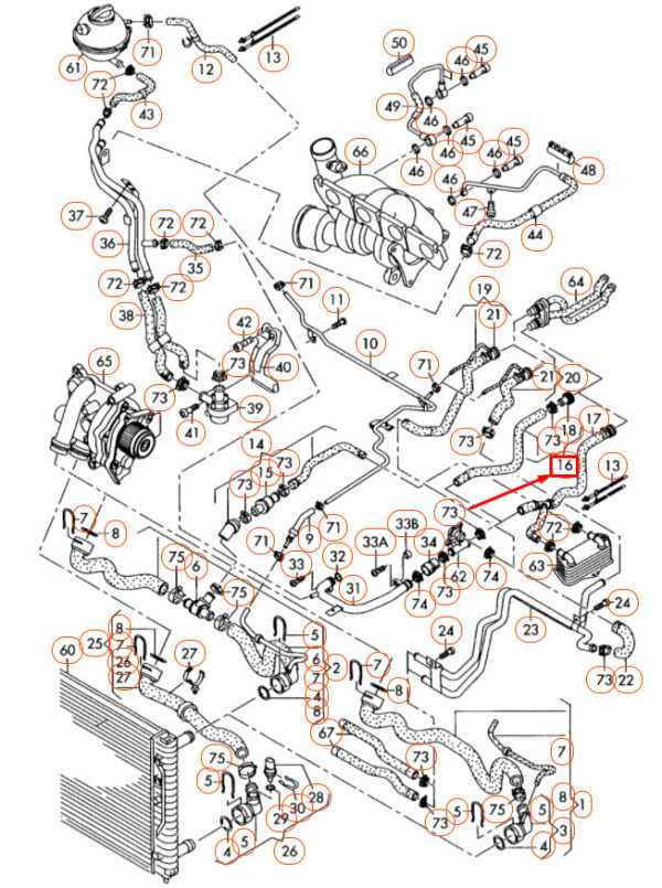 3C0122073EG - AUDI TT 8J Engine Water Coolant Hose 3C0122073EG ORIGINAL