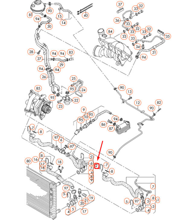 3C0122101GJ - NEW VOLKSWAGEN CC RADIATOR UPPER COOLANT HOSE 3C0122101GJ