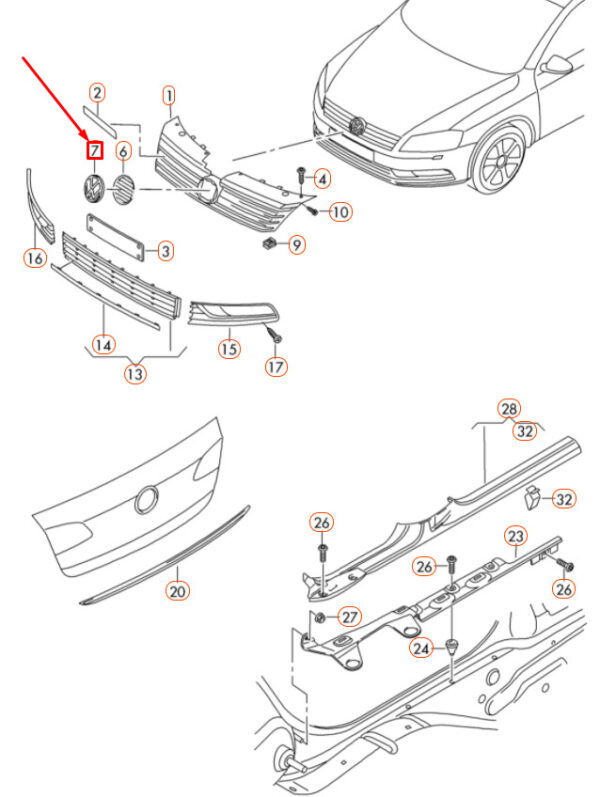 3D0853601FJZA - NEW VOLKSWAGEN PASSAT B7 FRONT RADIATOR GRILLE BADGE 3D0853601FJZA ORIGINAL