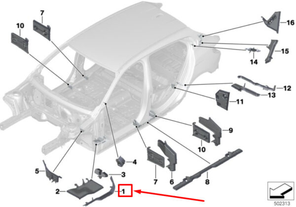 41007434669 - BMW F40 Left Bottom Ext. Column-A Moulded Part 41007434669 7434669 ORIGINAL