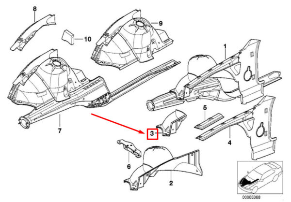 41148119783 - NEW BMW 3 COMPACT E36 FRONT LEFT WHEEL HOUSING 8119783 41148119783 ORIGINAL