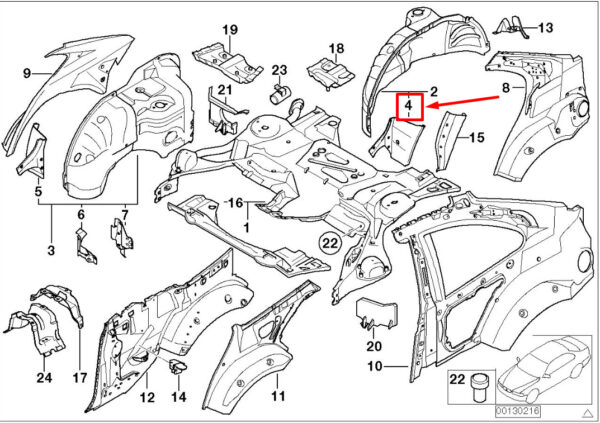 41148245733 - BMW 3 E46 Rear Left Body Covering Plate 41148245733 8245733 ORIGINAL