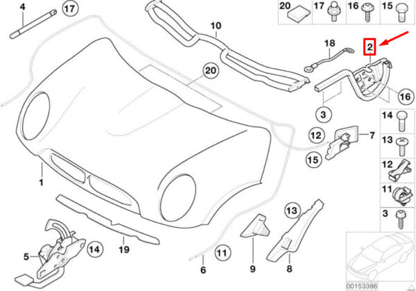 41617037434 - NEW MINI COOPER R50, R53 LEFT ENGINE HOOD HINGE 41617037434 ORIGINAL