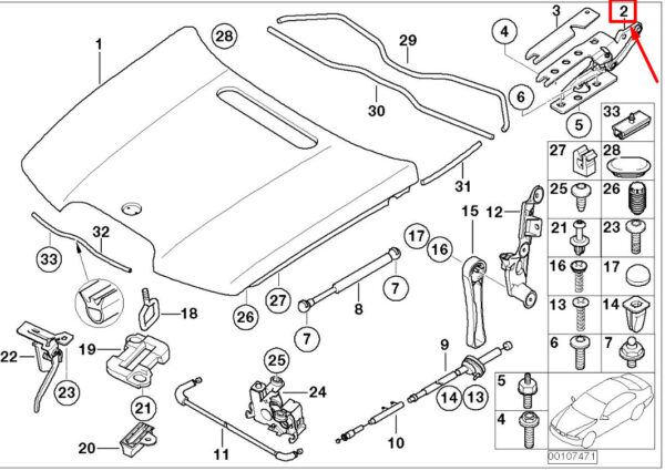 41617210672 - BMW 7 E65,E66 Front Right Engine Hood Hinge 7210672 41617210672 ORIGINAL