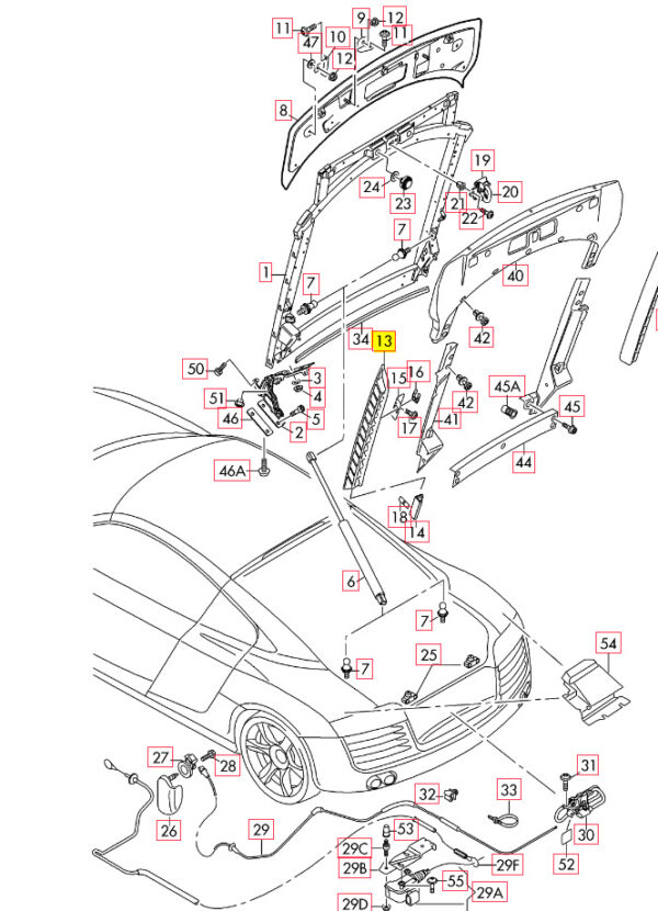 420827950B3FZ - NEW AUDI R8 V8 (07-15) REAR ENGINE BAY LID O/S RIGHT GRILL 420827950B3FZ