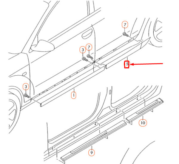 4F0853969LGRU - AUDI A6 C6 Rear Left Door Lower Molding 4F0853969LGRU ORIGINAL