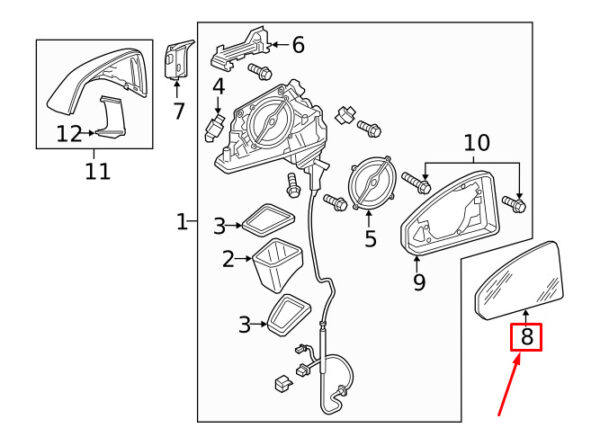 4M0857536F - AUDI Q7 4M Front Right Door Mirror Glass 4M0857536F ORIGINAL