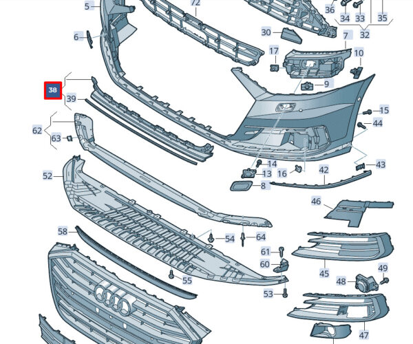 4N0807697A - AUDI A8 4 Front Bumper Lower Grille 4N0807697AGRU ORIGINAL
