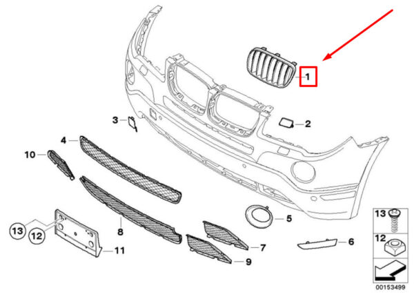 51113420092 - BMW X3 E83 Front Right Bumper Grill 3420092 51113420092 ORIGINAL