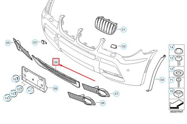 51113455008 - BMW X3 E83 Front Bumper Center Aluminium Matt Grill 51113455008 ORIGINAL