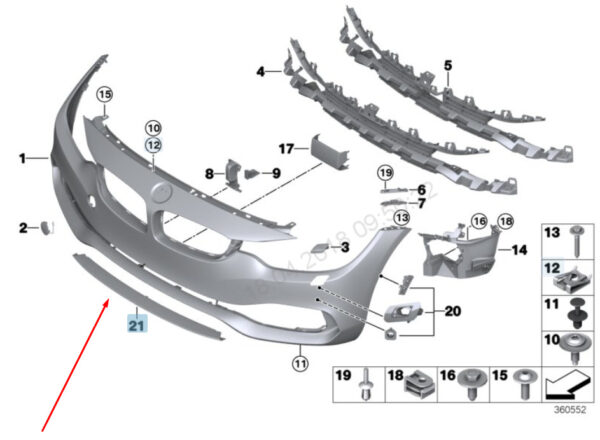 51117315473 - BMW 4 F36 Front Bumper Lower Center Trim 51117315473 7315473 2016 ORIGINAL