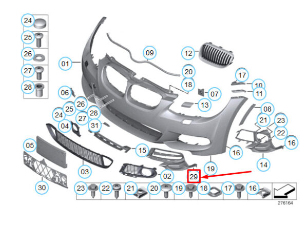 51118050624 - BMW 3 Coupe E92 Front Right M Retaining Air-Inlet Grille 51118050624 ORIGINAL