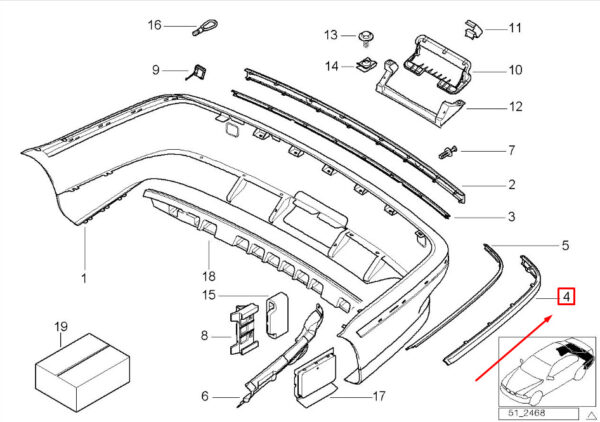51128205249 - BMW 5 E39 Rear Left Rocker Panel Moulding 51128205249 8205249 ORIGINAL