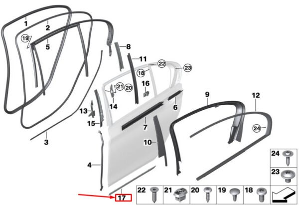 51137397872 - BMW 7 G11 Rear Right Bottom Door Strip 51137397872 ORIGINAL