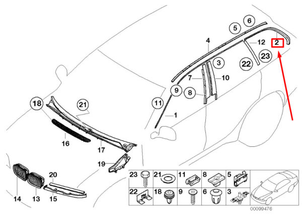 51137890667 - BMW 3 E46 Rear Left Roof Drainage Moulding 51137890667 7890667 ORIGINAL