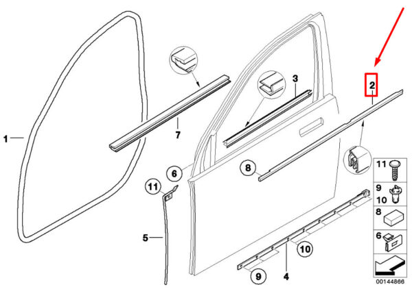51217010541 - BMW 7 E65,E66 Front Left Door Outer Weatherstrip 51217010541 7010541 ORIGINAL
